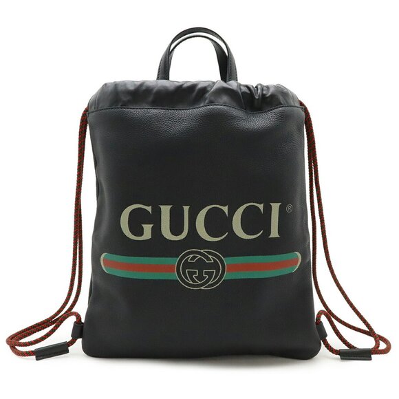 GUCCI Gucci print drawstring backpack/tote bag style leather black 523586 - Picture 1 of 8